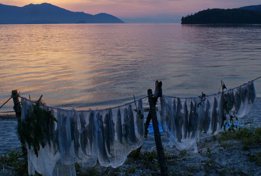 Вечер в бухте Крохалиной Щука вялится на закате